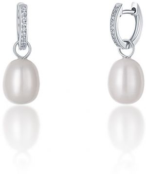 JwL Luxury Pearls Strieborné kruhové náušnice á la vojvodkyňa Kate s pravou perlou a zirkónmi 3v1 JL0685