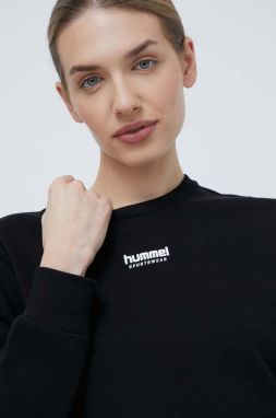 Bavlnená mikina Hummel dámska, čierna farba, s potlačou