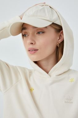 Bavlnená mikina adidas Originals HD2774 dámska, béžová farba, s nášivkou