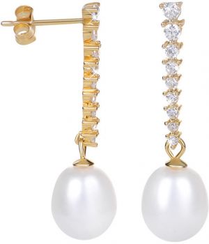 JwL Luxury Pearls Pozlátené perlové náušnice s kryštálmi JL0405