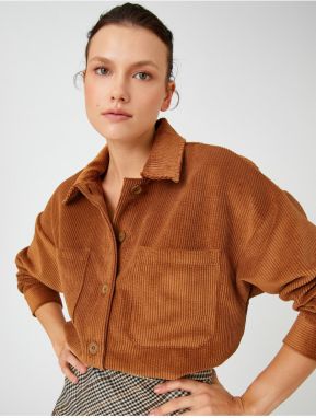 Koton Corduroy Oversized Shirt with Pockets