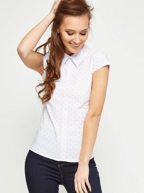 Short-sleeved shirt with salmon polka dots white