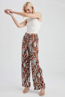 DEFACTO Traditional Patterned High Waist Wide Leg Pocketed Viscose Trousers