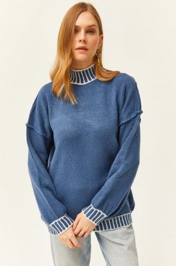 Olalook Women's Indigo Collar and Skirt Detailed Knitwear Sweater