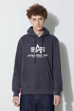 Mikina Alpha Industries Basic Hoody 178312.02, pánska, tmavomodrá farba, s kapucňou, s potlačou