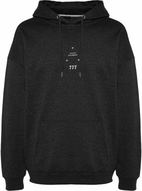 Trendyol Anthracite Oversize/Wide-Fit Hooded Space Printed Fleece Sweatshirt