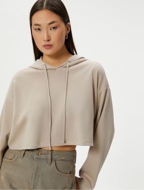 Koton Hooded Crop Sweatshirt Long Sleeve