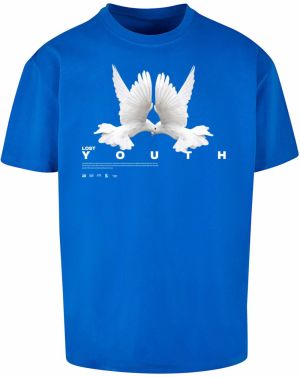 Lost Youth Tričko 'Dove'  kráľovská modrá / sivá / biela