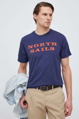Bavlnené tričko North Sails tmavomodrá farba, s potlačou