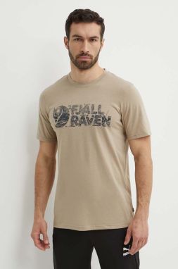 Tričko Fjallraven Lush Logo T-shirt pánsky, béžová farba, s potlačou, F12600219