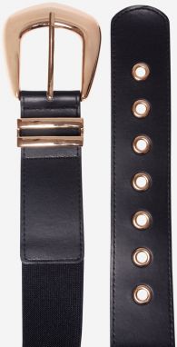 Shelvt Women's black belt with gold buckle