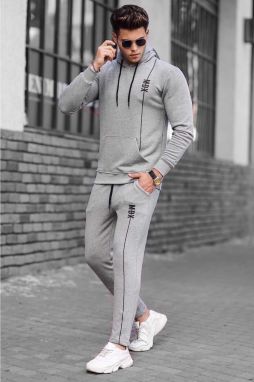 Madmext Men's Gray Hoodie and Tracksuit Set 4680