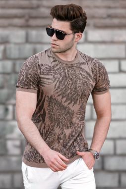 Madmext Men's Patterned Camel T-Shirt 5113