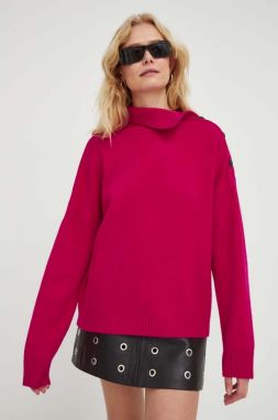 Vlnený sveter The Kooples dámsky, ružová farba, s polorolákom, FPUL28001K