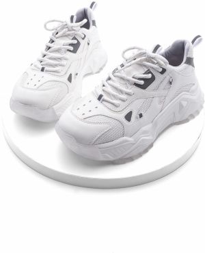 Marjin Women's High-Sole Sneakers Lace-Up Sneakers Virez White.