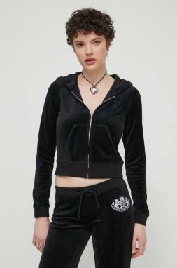 Mikina Juicy Couture dámska, čierna farba, s kapucňou, s nášivkou