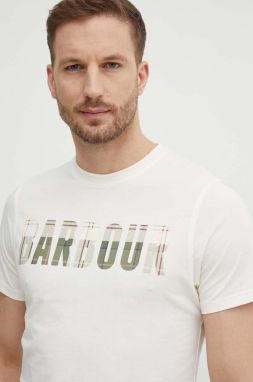 Bavlnené tričko Barbour pánsky, béžová farba, s potlačou