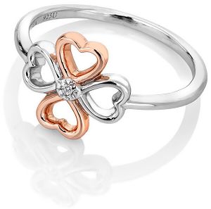 Hot Diamonds Bicolor strieborný čtyřlístkový prsteň s diamantom Lucky in Love DR216 51 mm