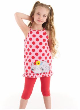 Denokids Cat Polka Dot Girl Blouse Leggings Suit