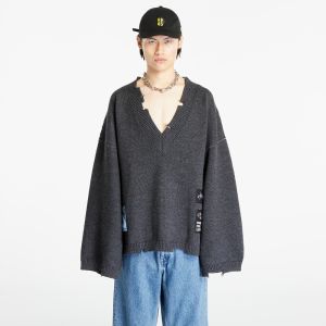 Ambush Felted Knit V-Neck Sweater Medium Grey Melange