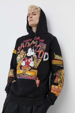 Bavlnená mikina Desigual MICKEY BAD MOOD pánska, čierna farba, s kapucňou, s potlačou, 24SMSK15