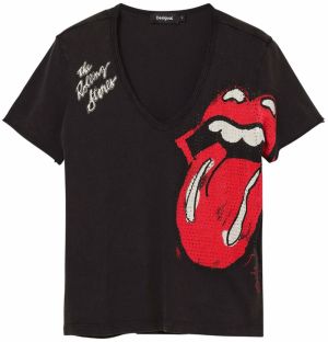 Desigual Tričko 'Rhinestone The Rolling Stones'  červená / čierna / biela