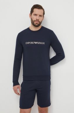 Mikina s kapucňou Emporio Armani Underwear tmavomodrá farba, s potlačou, 111785 4R571