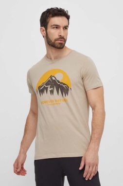 Bavlnené tričko Fjallraven Nature pánske, béžová farba, s potlačou, F87053