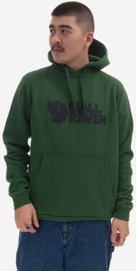 Bavlnená mikina Fjallraven Logo Hoodie pánska, zelená farba, s kapucňou, s potlačou, F84144