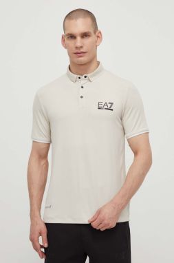 Polo tričko EA7 Emporio Armani pánsky, béžová farba, jednofarebný