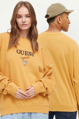 Mikina Guess Originals pánska, žltá farba, s nášivkou