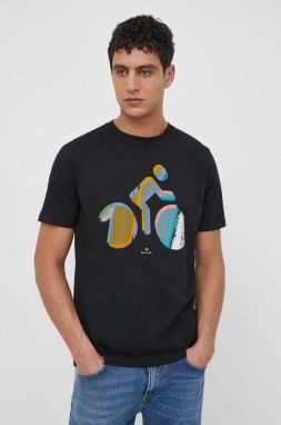 Bavlnené tričko PS Paul Smith pánsky, čierna farba, s potlačou