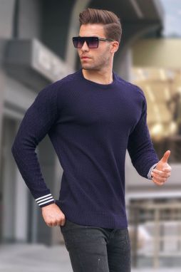 Madmext Navy Blue Sleeve Patterned Crew Neck Knitwear Men's Sweater 5987