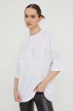 Bavlnené tričko Chiara Ferragni LOGOMANIA dámsky, biela farba, 76CBHG03