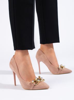 Suede pink stilettos with Vinceza chain