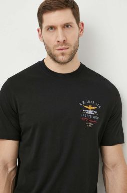 Bavlnené tričko Aeronautica Militare pánsky, čierna farba, s potlačou