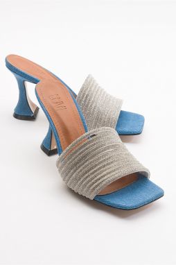 LuviShoes Doje Jeans Blue Stone Heeled Slippers