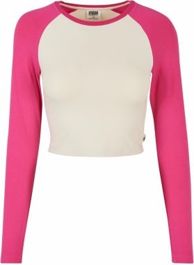 Women's Organic Cropped Retro Baseball Longsleeve Whitesand/Hibiscus Pink