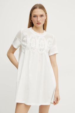 Bavlnené šaty Ermanno Firenze biela farba, mini, oversize, 56TQ037E36