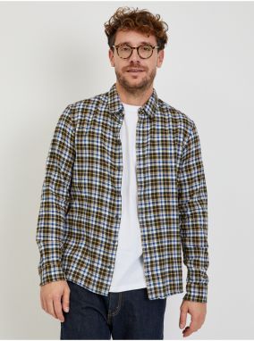 Blue-Khaki Mens Plaid Shirt Blend - Men