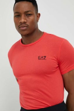 Bavlnené tričko EA7 Emporio Armani červená farba, jednofarebné