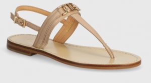 Kožené sandále Twinset dámske, béžová farba, 241TCT124