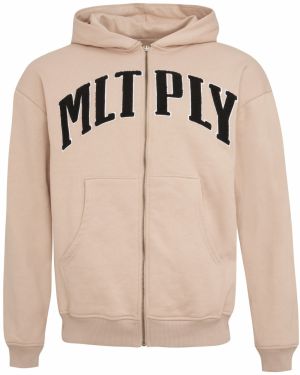 Multiply Apparel Tepláková bunda 'Embroidery'  svetlobéžová / čierna / biela