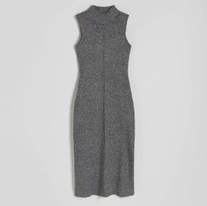 Reserved - Šaty z melanžovej tkaniny - Čierna