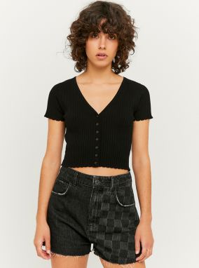 Čierny crop top s gombíkmi TALLY WEiJL