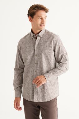 AC&Co / Altınyıldız Classics Men's Brown Slim Fit Slim Fit Buttoned Collar 100% Cotton Printed Shirt