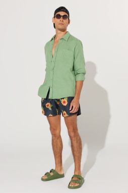 AC&Co / Altınyıldız Classics Men's Khaki Standard Fit Regular Fit Pocket Quick Dry Patterned Marine Shorts