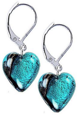 Lampglas Výnimočné náušnice Turquoise Heart s rýdzim striebrom v perlách Lampglas ELH5
