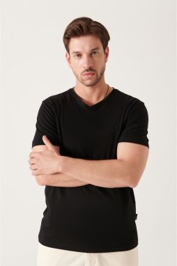 Avva Men's Black Ultrasoft V Neck Plain Regular Fit Modal T-shirt