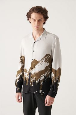 Avva Men's Khaki Tree Printed Leisure Fit Shirt